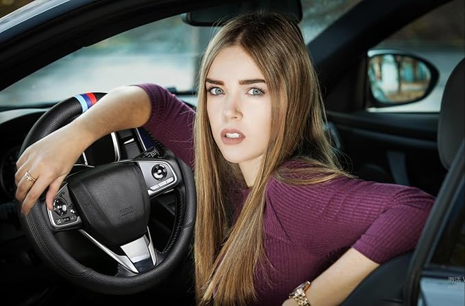 Cxtiy Steering Wheel Cover for BMW X1 X2 X3 X4 X5 X6 330i 530i 740i iX1 iX3 i4 i5 M3 M5 (Full Black, Standardized(14.5'-15'))