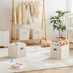 MAX Houser 6 Pack Foldable Fabric Storage Bins with Handles - Ideal for Closet Organization, Bedroom and Nursery（ Beige, 12"x
