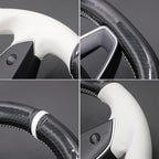 MEWANT Hand Stitched White Leather Steering Wheel Cover for Tesla Model 3 Highland 2023 2024 2025