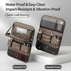 2 Pack Universal Foldable Car Backseat Organizer with Table Tray, Car Seat Back Protector with Touch Screen Phone Holder, Premium Leather Kick Mats with Storage Pockets Tissue Holder (Brown)