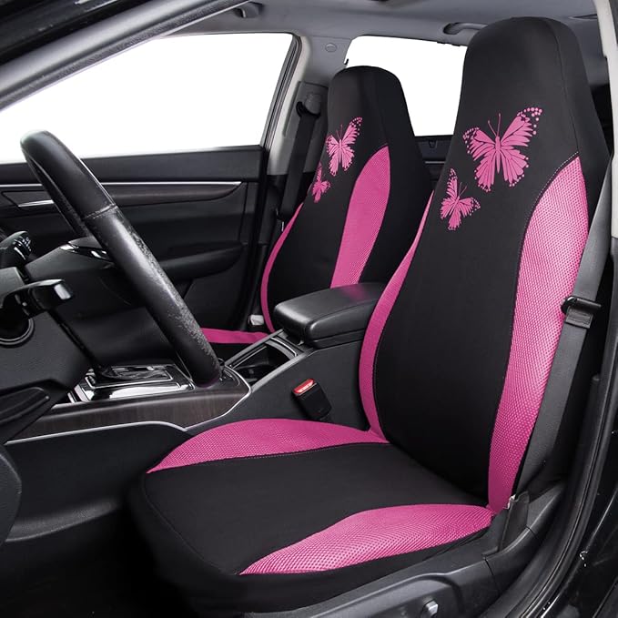 Flying Banner Butterfly car seat Covers ful Set Fashion Universal Lady Woman Female Rear Bench Split Colorized (2 Fronts, Pin