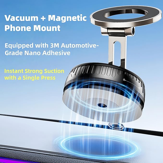 2026 Upgraded Magnetic Car Phone Mount for MagSafe: 360° Rotatable Adjustable Holder with 180+LBS Strong Suction Cup & 4200gf Magnet, Compatible with iPhone Series & Android Devices, Black