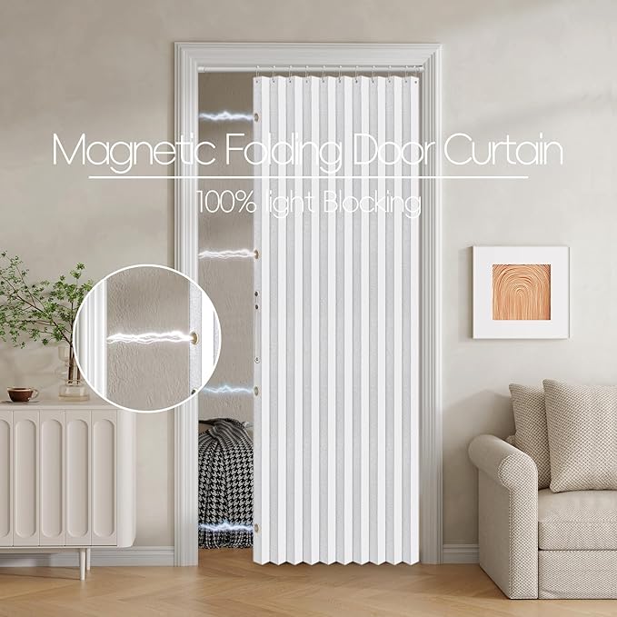 Jilron 100% Blackout Fabric Folding Door Curtain with Magnetic Closure - Accordion Style for Sliding Doors, Closets,Wardrobe 