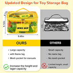 Tesuko 6 Pack Clear Toy Storage Bag with Name Tag& Manual Pocket, Waterproof Transparent PVC Toy Organizer Case for Lego Bric