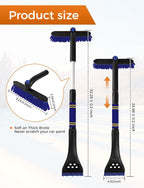 34" Extendable Ice Scrapers for Car Windshield 2-in-1 Snow Brush for Car Snow Scraper for Car Snow Scraper and Drush with Ergonomic Foam Grip for Cars, Trucks, SUVs with 360° Pivoting Brush Head Blue