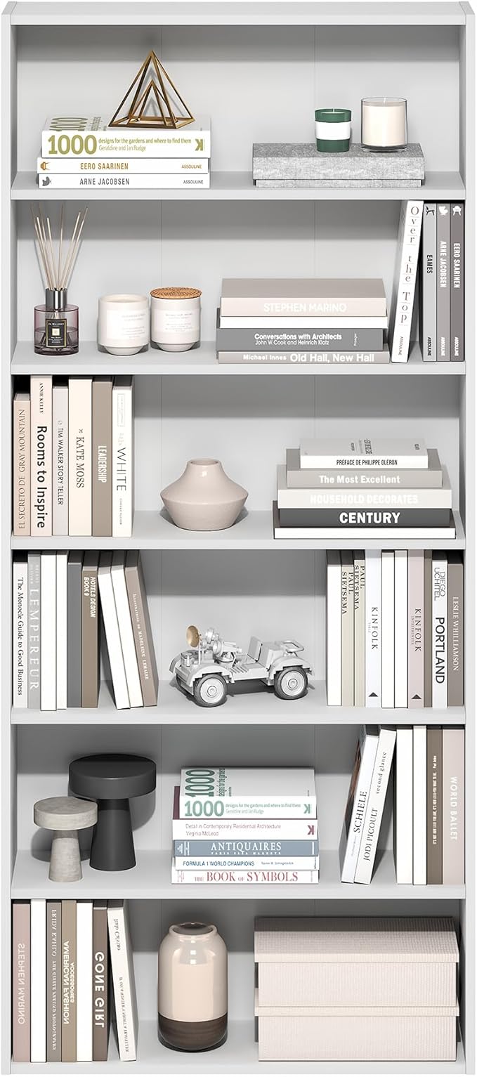 Furinno Basic Book Shelf, 6-Tier Bookcase with Open Shelf, Bookshelf, Cube Storage Organizer, 7 x 24 x 53, for Living Room, B