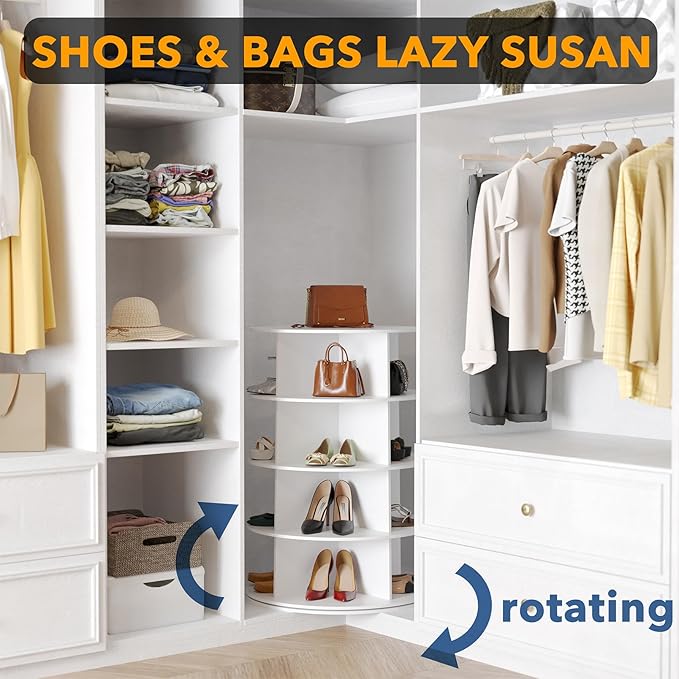 SpaceAid 4 Tier Rotating Shoe Rack Tower, Spinning Shoe Display Lazy Susan, Revolving 360 Shoe Rack Storage Round Carousel, V