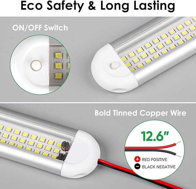 ropelux 12v Led Light Bar Strip, 120leds 1500LM 8W DC 12 Volt Led Strip Lights Fixtures with Switch, Enclosed Trailer Lights for RV Interior, Van, Truck Lorry, Camper, Boat, Caravan, Motorhome (5Pcs)