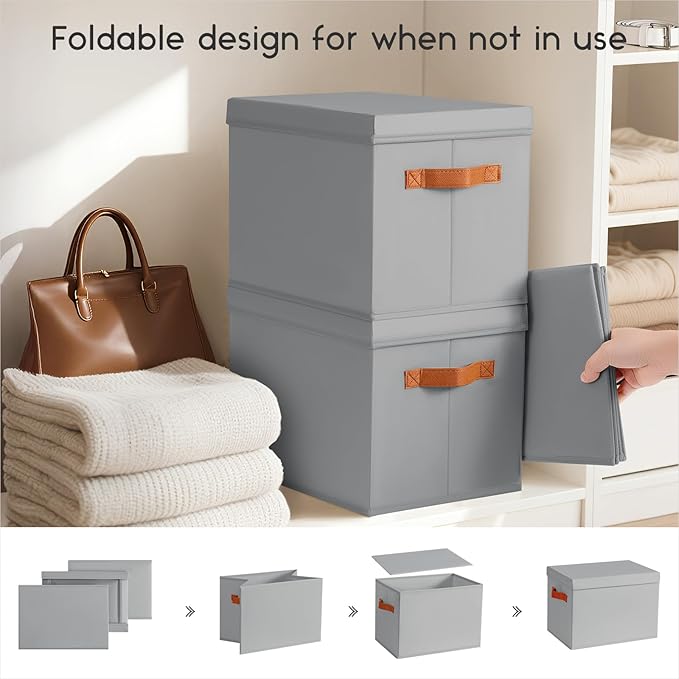 Homsorout Storage Bins with Lids - Large Fabric Closet Bins with Lid, 5 Pack Clothes Organizers and Storage, Collapsible Stac