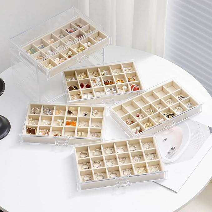 YUFONG Jewelry Organizer with 5 Drawers Clear Acrylic Earring Display Case Velvet Jewelry Storage Box Display Holder for Earr