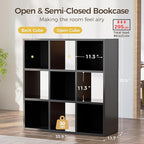 COMHOMA 9 Wood Cube Storage Organizer with Open Back and Removable Back Panels, 11In Black Cube Storage Bookshelf, Cubicle Sh