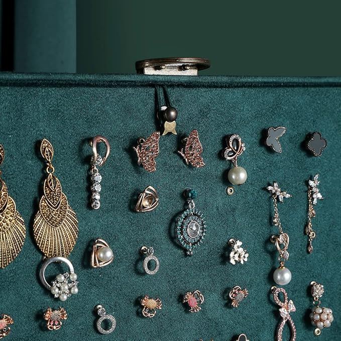 Women Jewelry Box Lockable 3 Layers Large Jewelry Organizer Storage Case for Earrings Necklaces Rings Bracelets,Green Display