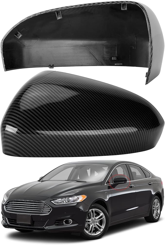 Driver Side Mirror Cover Replacement for Ford Fusion 2013 2014 2015 2016 2017 2018 2019 2020 2021 2022 - Left Side Mirror Covers, Rear View Mirror Cap Accessories Carbon Fibre, Without Lamp