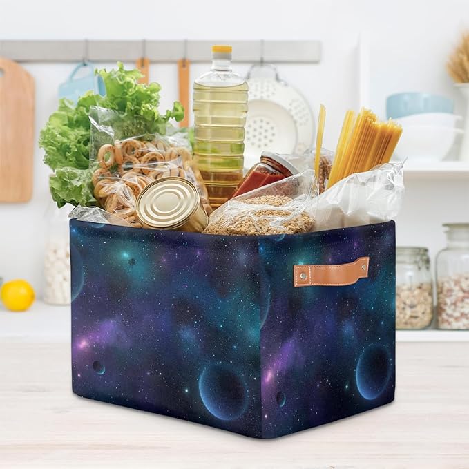 Nebula Galaxy Planet Storage Basket Collapsible Cloth Storage Cube Basket Bins Organizer with Handles Rectangular Large Toys 