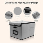 File Storage Box with Lid, 15.55x12.87x10.43 Inches, Foldable Organizer with Handles & Label Slot, for File Storage, Home, Of