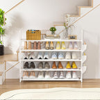 OYREL 5 Tier Shoe Organizer, 33.3in Wide x 11.2in Deep x 35.6in Tall, Black Metal and Plastic Shoe Rack with Side Bag, Holds 