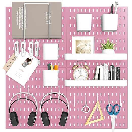 Peg Board Combination Kit, 4 Pegboards with 20 Accessories, Pegboard Wall Organizer for Office, Nursery & Home Storage, Key H