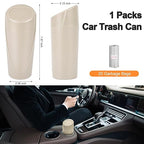 Car Trash Can, Mini Car Trash Bin with Lid, Leakproof Cup Holder Car Garbage Can with 20 Trash Bags, Vehicle Front Back Seat Organizers and Storage for Car, Home, Office, Beige