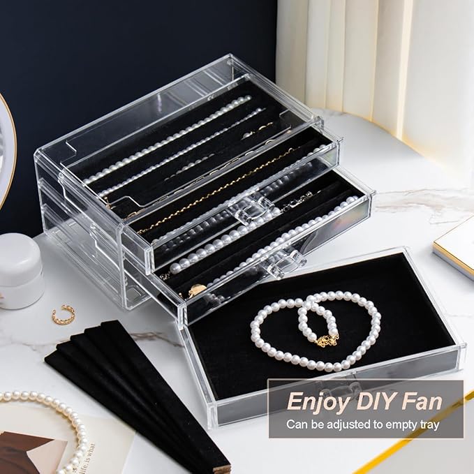 YUFONG Necklace Holder Organizer, Dustproof Necklace Box Velvet Necklace Organizer Box with Lid Clear Acrylic Dustproof Stack