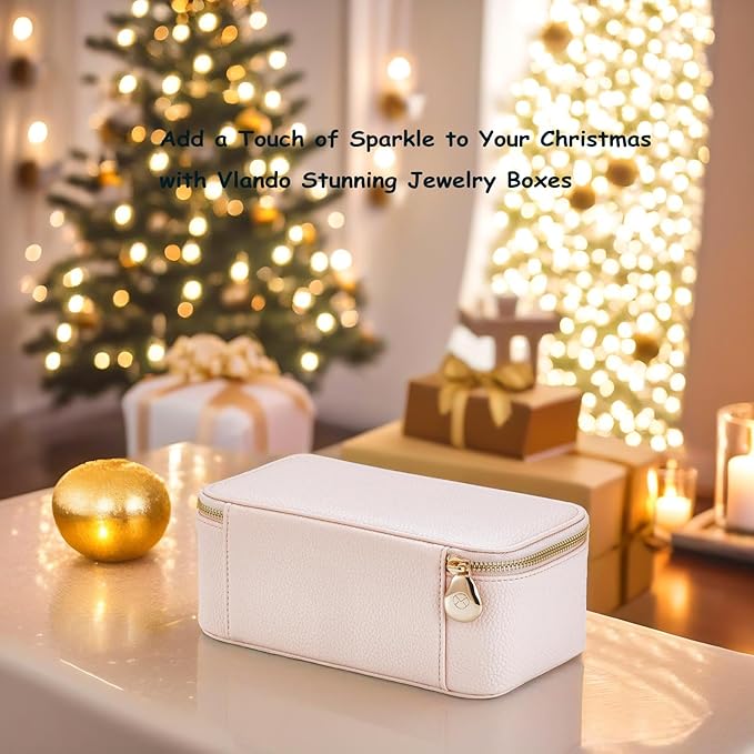 VLANDO Travel Jewelry Box Organizer – Portable PU Leather Jewelry Case with 6/8/12 Zippered Pouches, Compact Storage for Earr