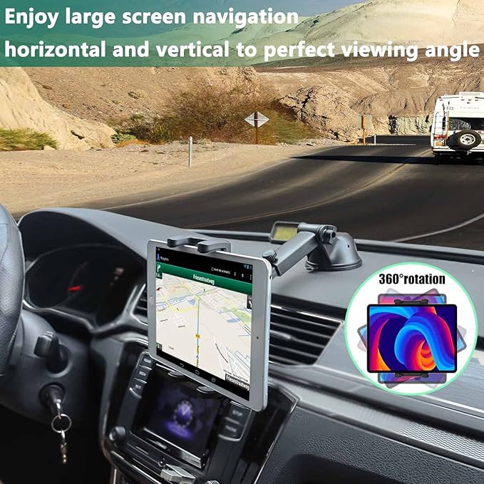 Car Dashboard Tablet Mount for 4-13" iPad Phone, Cuxwill Dash Windshield Tablet Telescopic Holder with Strong Suction Cup for iPad Pro 12.9 10.5 9.7, iPad Air Mini, Samsung Tab, Kindle Fire HD, iPhone