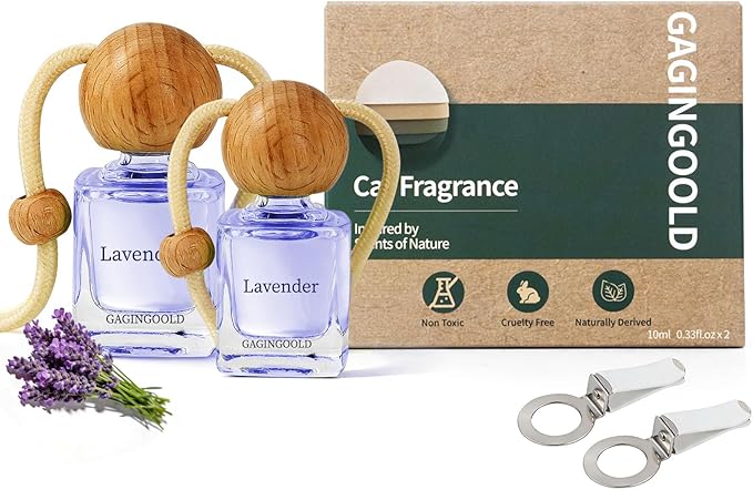 Car Air Freshener Hanging 2 Pack, Lavender Scent Essential Oil Diffuser Long Lasting Up to 150 Days, Cute Car Accessories wit