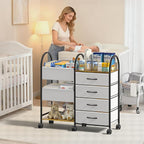 Baby Diaper Caddy Organizer Cart with Wheels, 4-Tier Rolling Diaper Cart with Dividers and Drawers, Multi-Layer Nursery Stora
