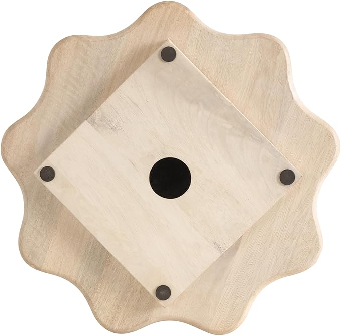 Kate and Laurel Alezar Mango Wood Wavy Round Lazy Susan Tray, 18 Inch Diameter, Light Bleached Wood, Scalloped Wooden Counter