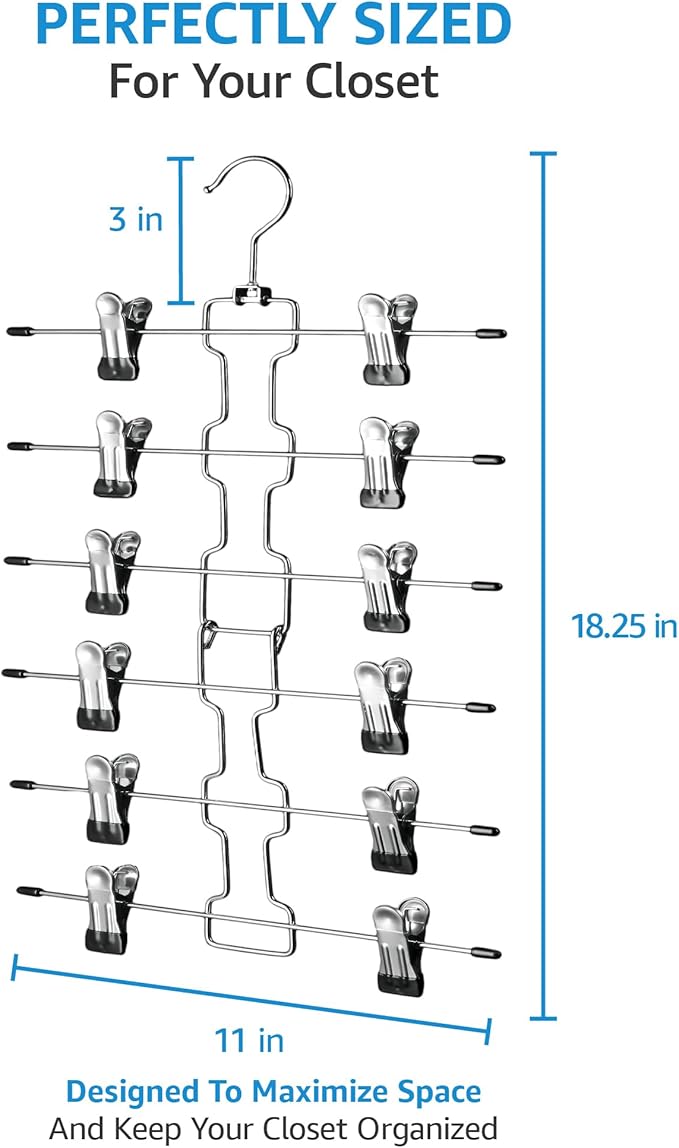 ZOBER 3-Pack 6-Tier Skirt Hangers with Clips - Pants Hangers with Clips Space Saving, Closet Organization, Swivel Hooks, Coll