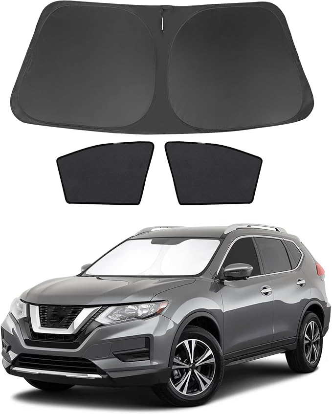 3PCS Car Window Shades Front Windshield Sun Shade Foldable Window Shade Custom Fit for 2014-2020 Nissan Rogue Accessories Car Shades for Front Windows Anti-UV Rays Block Heat