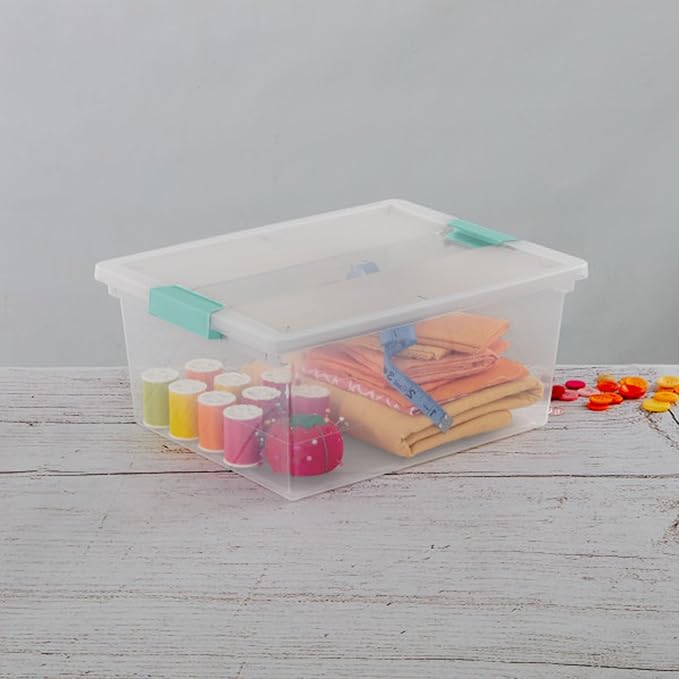 Sterilite 4-Pack Clip Box, Stackable Clear Plastic Bins with Latching Lids, Deep - Writing, Arts or Crafts Supplies Storage C