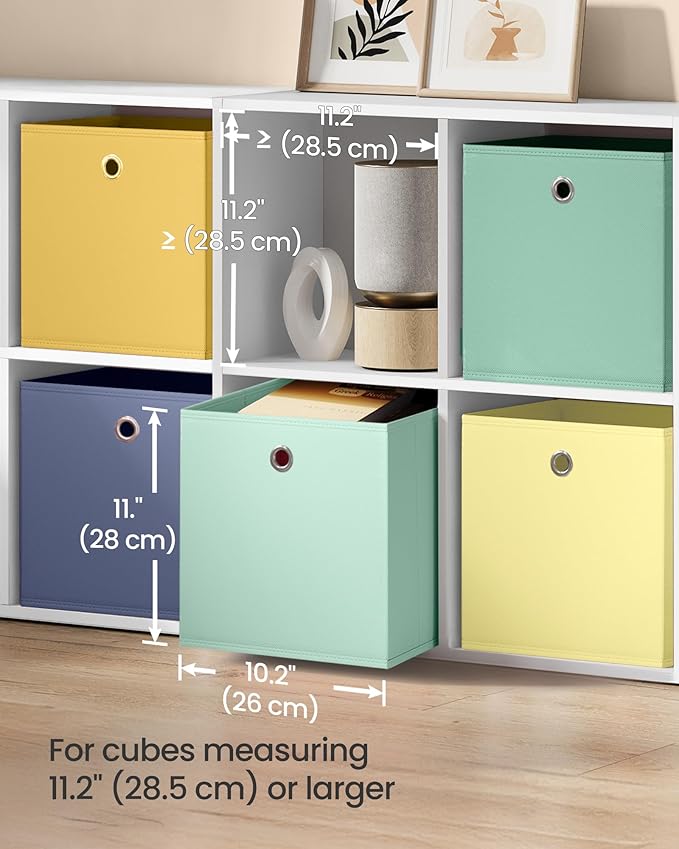 SONGMICS Storage Cubes, Set of 6 Odorless Foldable Storage Boxes, 10.2 x 10.2 x 11 Inches, Closet Organizers for Shelf, Rainb