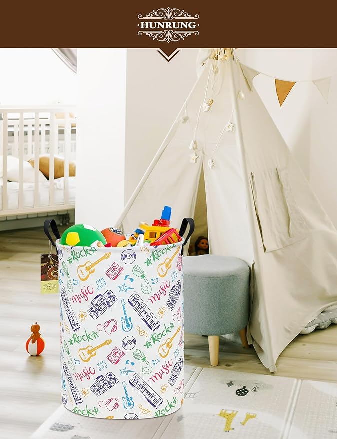 HUNRUNG Laundry Hamper,Large Canvas Fabric Lightweight Storage Basket Toy Organizer Dirty Clothes Collapsible Waterproof for 