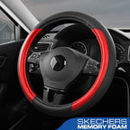 Skechers Steering Wheel Cover Memory Foam,Luxury Leather Steering Wheel Covers,Universal Anti-Slip Fit 14" 1/2-15" Car Wheel 