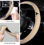 Car Steering Wheel Cover Leather Snap On 3Pcs Set Non-Slip Protector Wrap Steering Wheel Accessories 14.5-15 inch Universal B