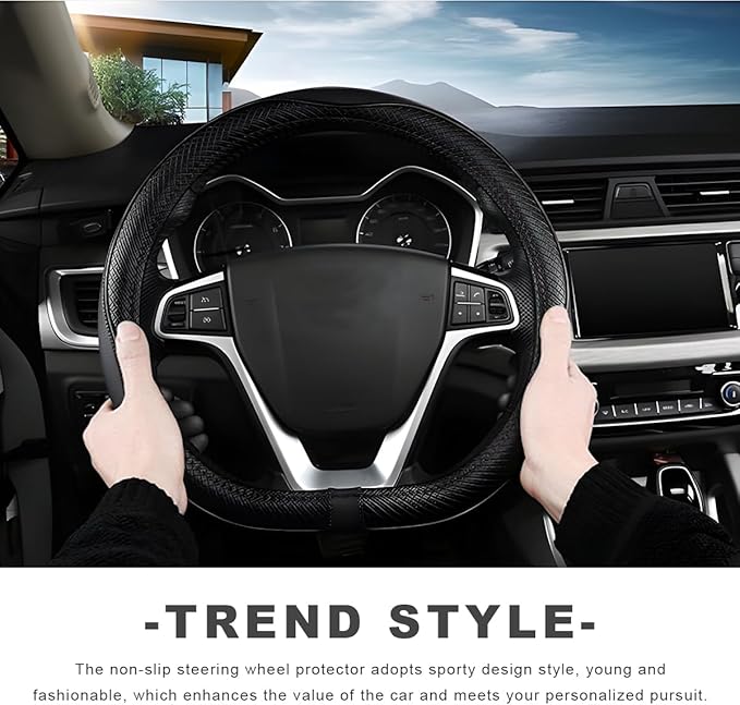 Car Steering Wheel Cover, 15 Inch Anti-Slip Breathable Leather Auto Steering Wheel Protector, Full Surround Soft Steering Whe