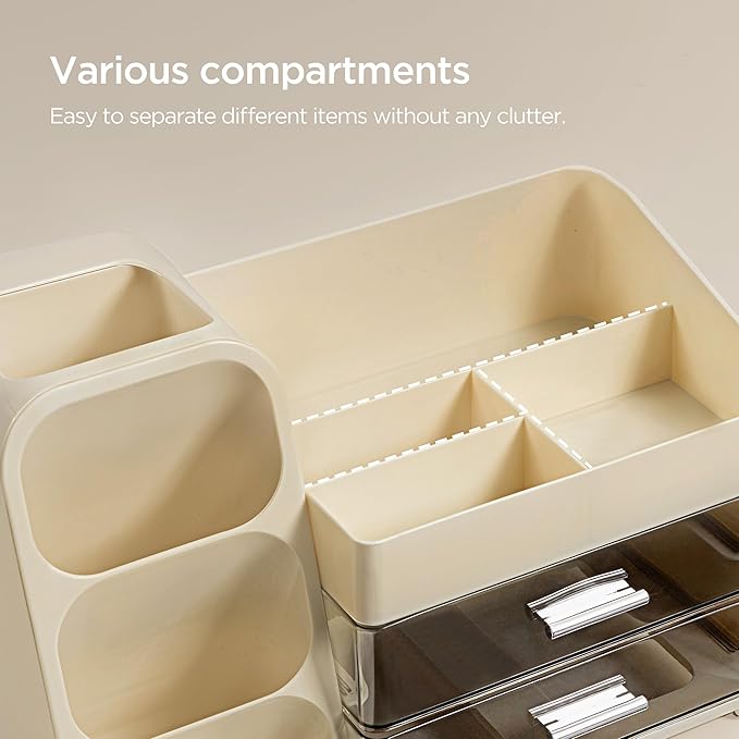 HBlife Makeup Organizer with Brush Holder for Vanity, Large Plastic Bathroom Countertop Organizer Skin Care Storage, Easy to 