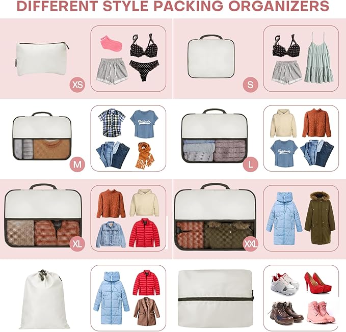 SDGFUI 8 PCS Compression Packing Cubes for Travel Women, Compression Bags Organizer for Luggage Space Saving Travel Essential
