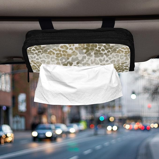Car Tissue Holder Car Visor Organizer Tissue Box Holder for Car Sun Visor Organizer with Car Vehicle Accessories Essentials Interior for Women Men Brown and Beige Simple Leopard Print