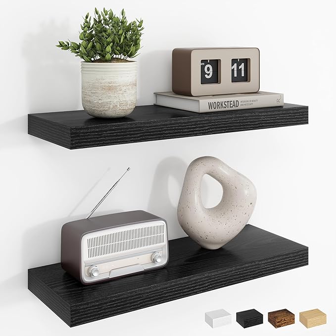 Dreamland Floating Shelves, 20Inch Rustic Wooden Black Wall Shelves for Bathroom|Bedroom|Kitchen, Deep Wall Mounted Book Shel