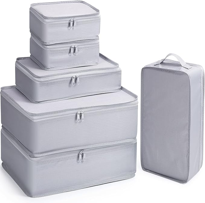 Mossio 6 Set Packing Cubes with Shoe Bag - Lightweight Travel Luggage Suitcase Organizers