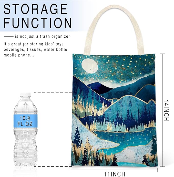 Car Trash Bag Hanging No Snap Small Garbage Bag for Car Back Seat Cute Printed One-handed Strap Trash Bags Car Accessories-Mountain Moon Lake Car Trash Bags