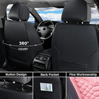 Coverado Seat Covers Full Set, Waterproof Nappa Leather Seat Covers for Cars, 5 Seats Universal Car Seat Protectors, Black an