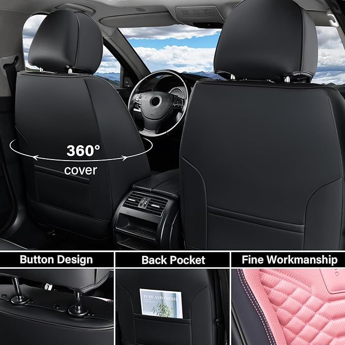 Coverado Car Seat Covers, Front Seat Cover, Waterproof Nappa Leather Seat Covers for Cars, 2 Pack Car Seat Protectors, Car Se