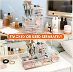 OTYMIOW 3 Tier Clear Acrylic Makeup Organizer Countertop with Brush Holder and 9 Drawers, Bathrooms, Stackable Large Makeup O