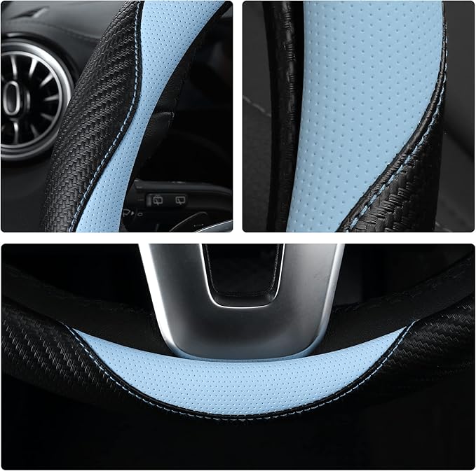 HighnessHwoo Car Steering Wheel Covers for Women Girl Padded Carbon Fiber PU Leather Cute Cartoon Auto Interior Accessories f