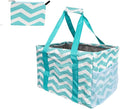 Extra Large Utility Tote Bag - Oversized Collapsible Tote with Wire Frame, Durable Reusable for Beach, Groceries, Laundry, Car Trunk, Storage and Travel - Includes 5x7 Bag with Hook - Chevron Teal