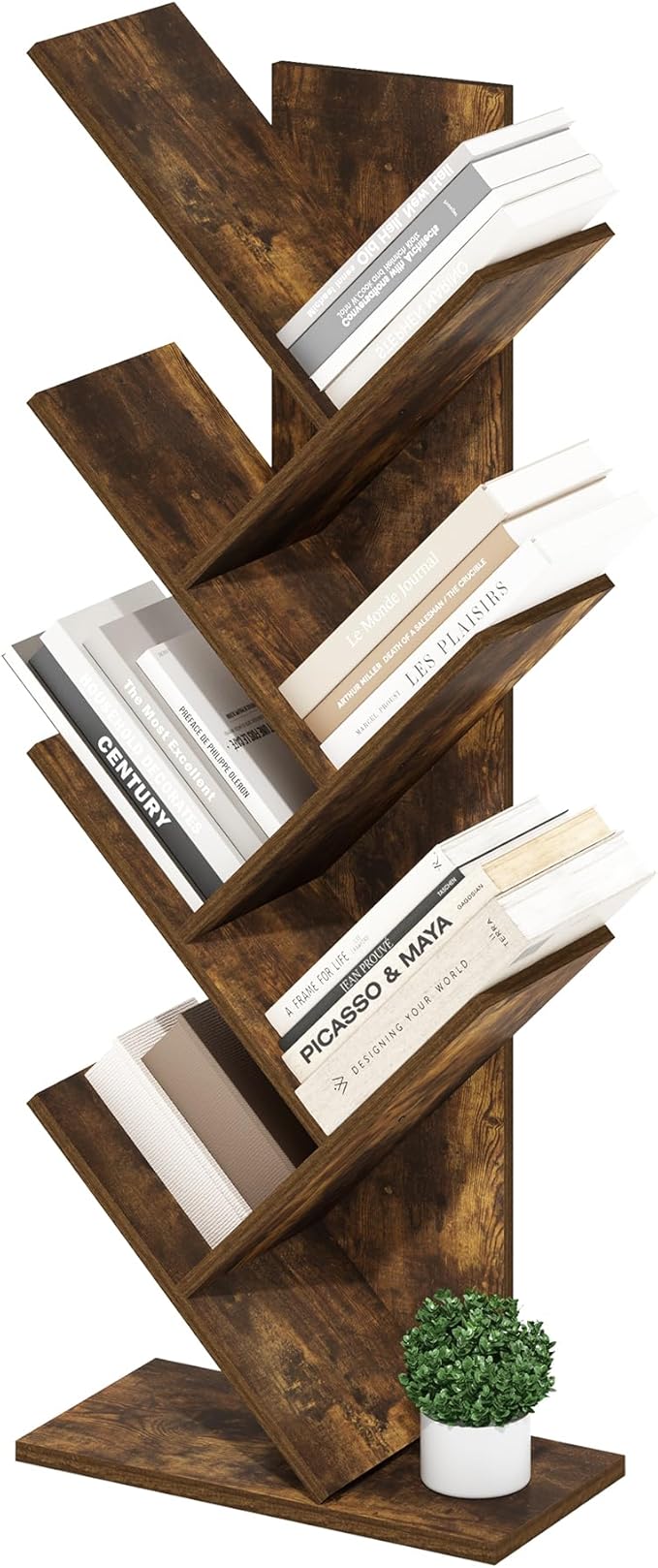 Furinno Tree Book Shelf, 7-Tier Bookshelf with Angled Open Shelf, Tree Bookcase for Room Decor, 8.4 x 15.7 x 39.4, for Organi