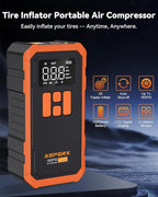Tire Inflator Portable Air Compressor- 160PSI & 10000mAh Portable Air Pump with Carrying Case, LCD Display & LED Light, 3X Fast Inflation for Car, Bike, Motorcycle, Balls and more(Orange)