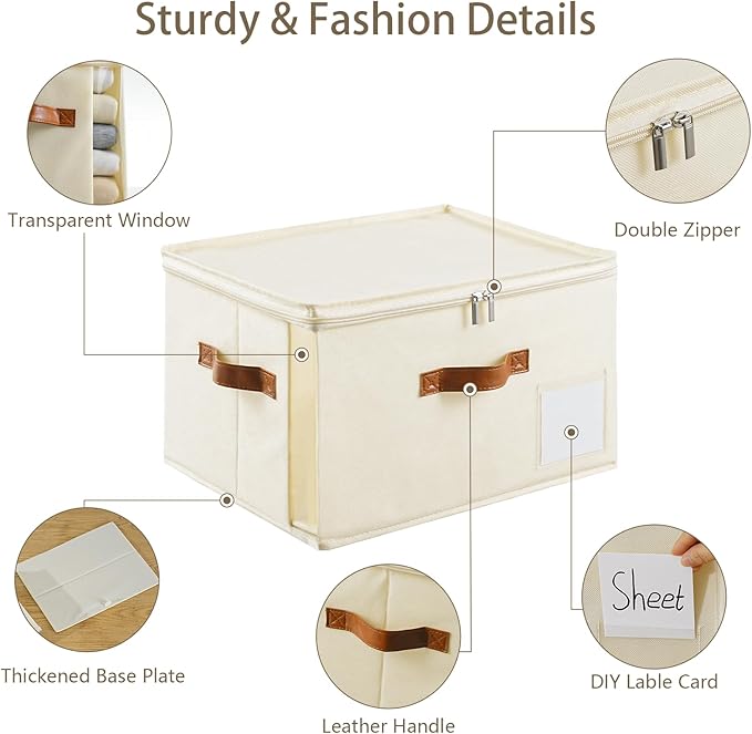 4 Pack Large Storage Bins with Lids,Foldable Closet Organizer with Clear Window,Collapsible Storage Cubes with Handle,Fabric 